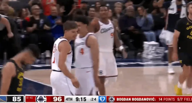 kaiyun-波格丹命中本场第四记三分，快船再次领先勇士到两位数分差